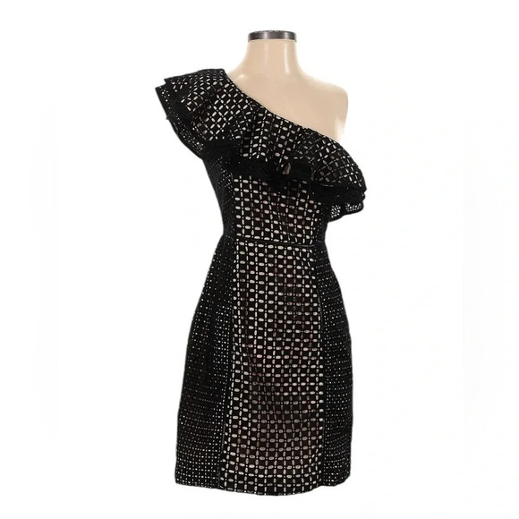 J. Crew Collection One-Shoulder Ruffle Dress Black In Eyelet Size 2 NWT - Picture 5 of 11